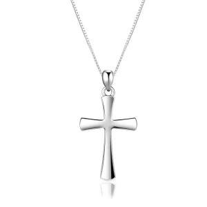 Sterling Silver Cross Necklace for Women 925 Sterling Silver Polished Curved Cross Pendant Necklace Handmade Crosses Religious Jewelry Gift (White Gold Cross Necklace for Women)