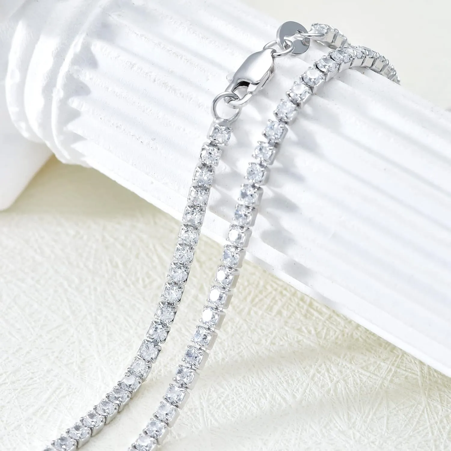 Sterling Silver Cubic Zirconia Tennis Necklace Simulated Diamond Cut Tennis Chain Necklaces Jewelry Gift for Women and Men 14, 15, 16, 18, 20, 22, 24, 26"