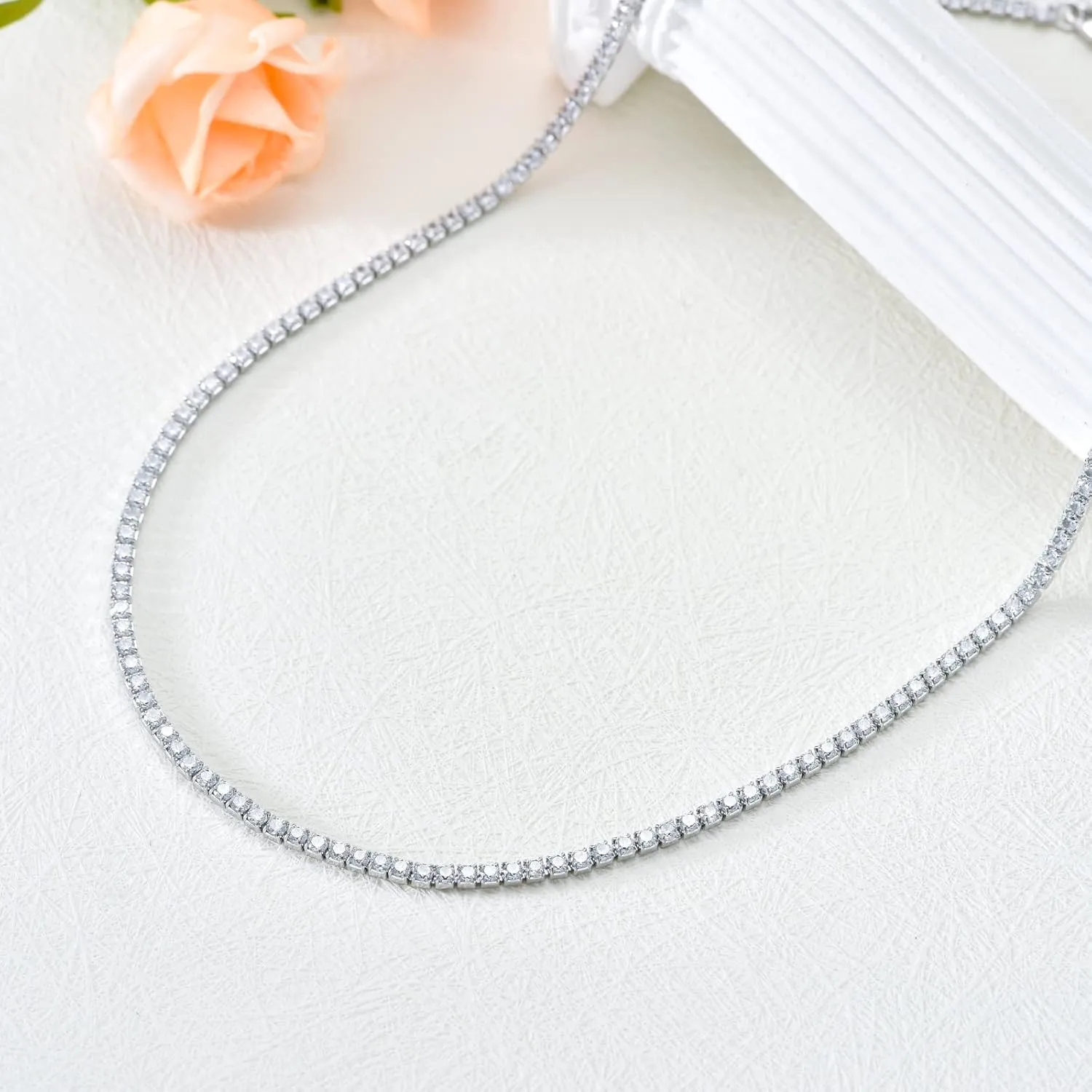 Sterling Silver Cubic Zirconia Tennis Necklace Simulated Diamond Cut Tennis Chain Necklaces Jewelry Gift for Women and Men 14, 15, 16, 18, 20, 22, 24, 26"