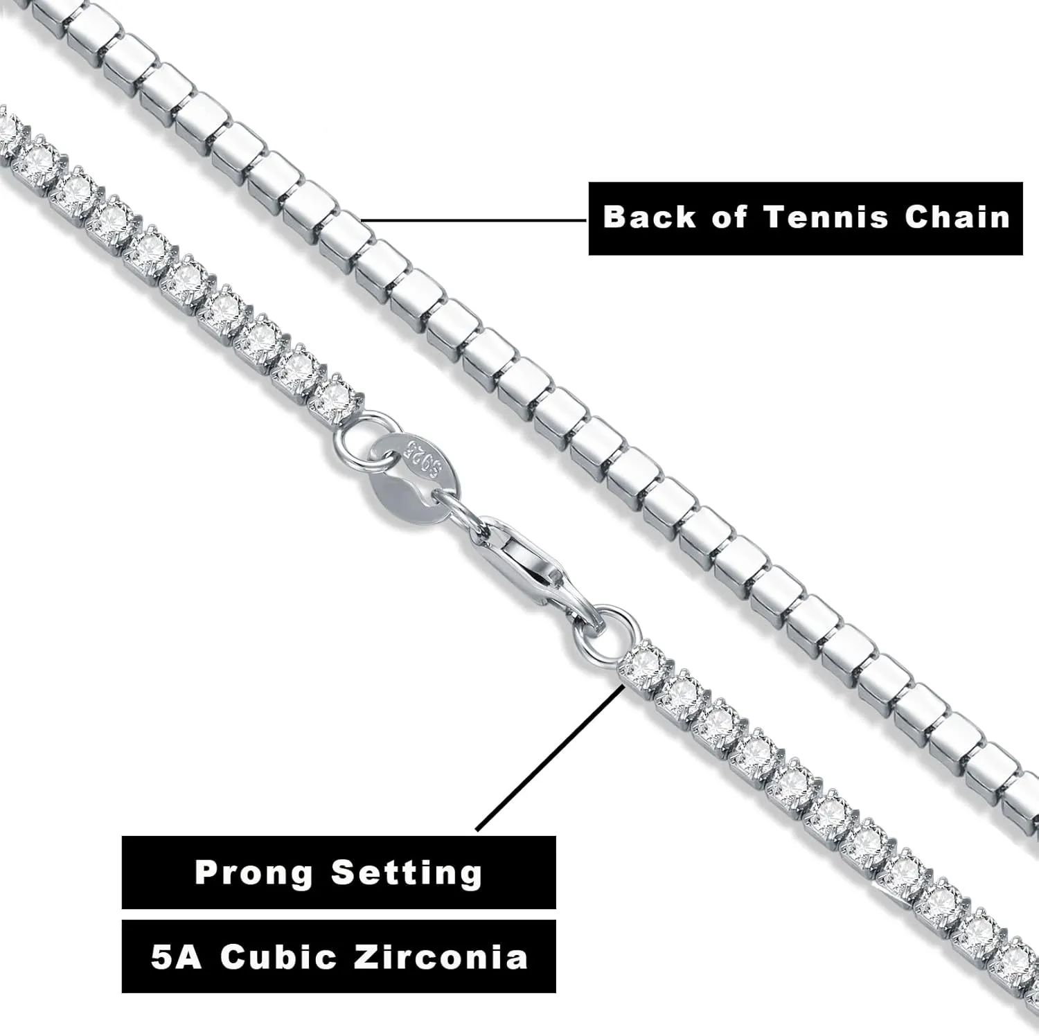 Sterling Silver Cubic Zirconia Tennis Necklace Simulated Diamond Cut Tennis Chain Necklaces Jewelry Gift for Women and Men 14, 15, 16, 18, 20, 22, 24, 26"