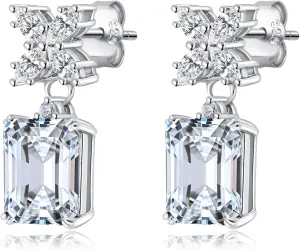 Sterling Silver Diamond Earrings for Women 3CT 7 * 9mm Emerald Cut Lab Simulation Diamond 5A Cubic Zirconia Earrings Jewelry Gift for Her Birthday Christmas