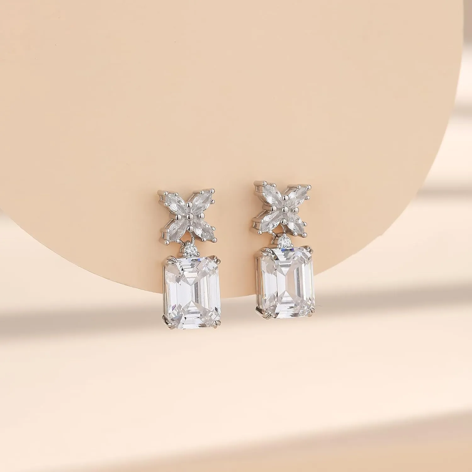 Sterling Silver Diamond Earrings for Women 3CT 7 * 9mm Emerald Cut Lab Simulation Diamond 5A Cubic Zirconia Earrings Jewelry Gift for Her Birthday Christmas