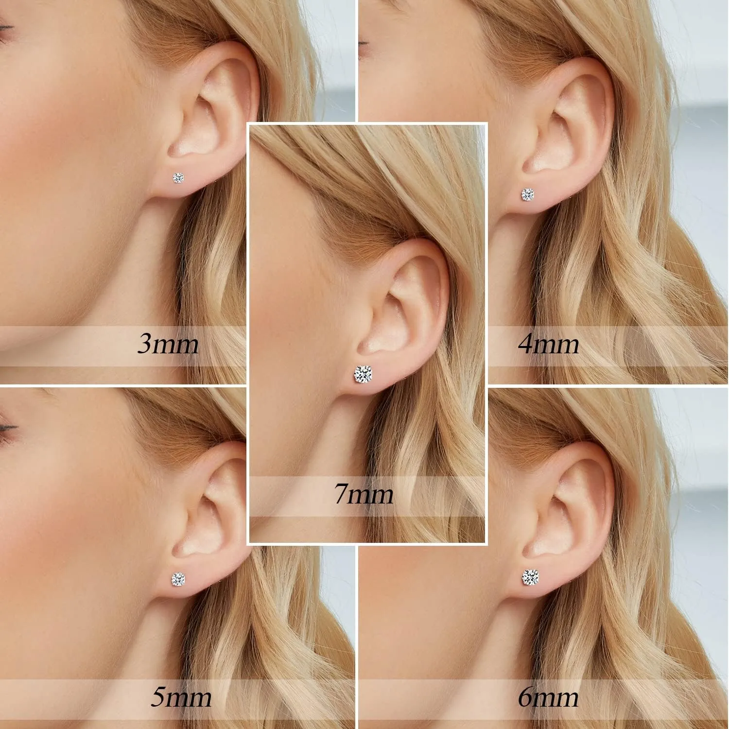Sterling Silver Synthetic Moissanite Stud Earring Set,Stud Earrings Set 4 Prong Round Synthetic Moissanite Stud Earring For Women and Men