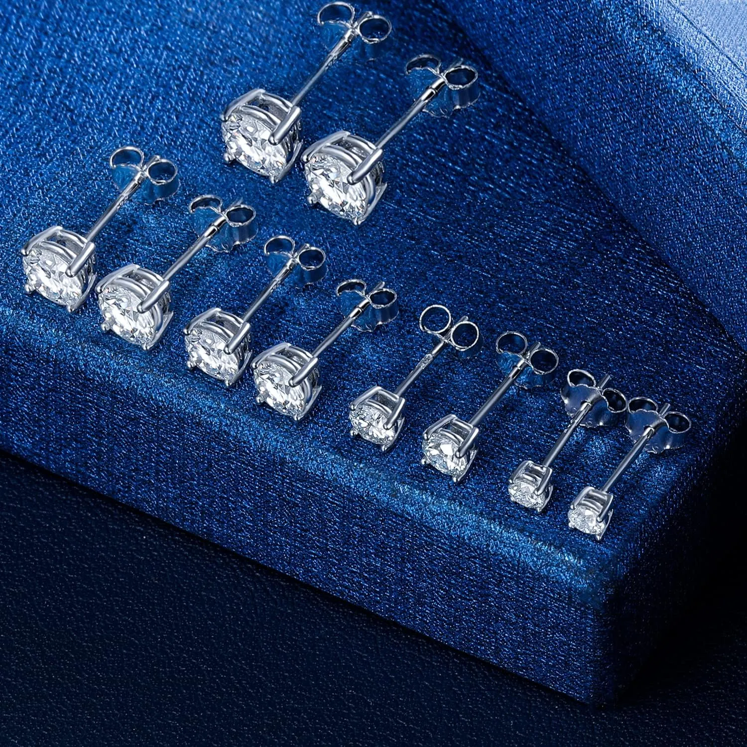 Sterling Silver Synthetic Moissanite Stud Earring Set,Stud Earrings Set 4 Prong Round Synthetic Moissanite Stud Earring For Women and Men