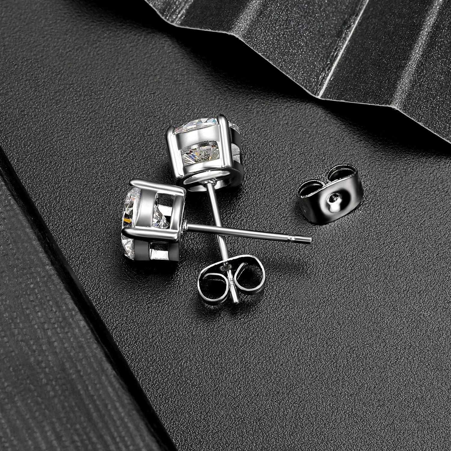 Sterling Silver Synthetic Moissanite Stud Earring Set,Stud Earrings Set 4 Prong Round Synthetic Moissanite Stud Earring For Women and Men
