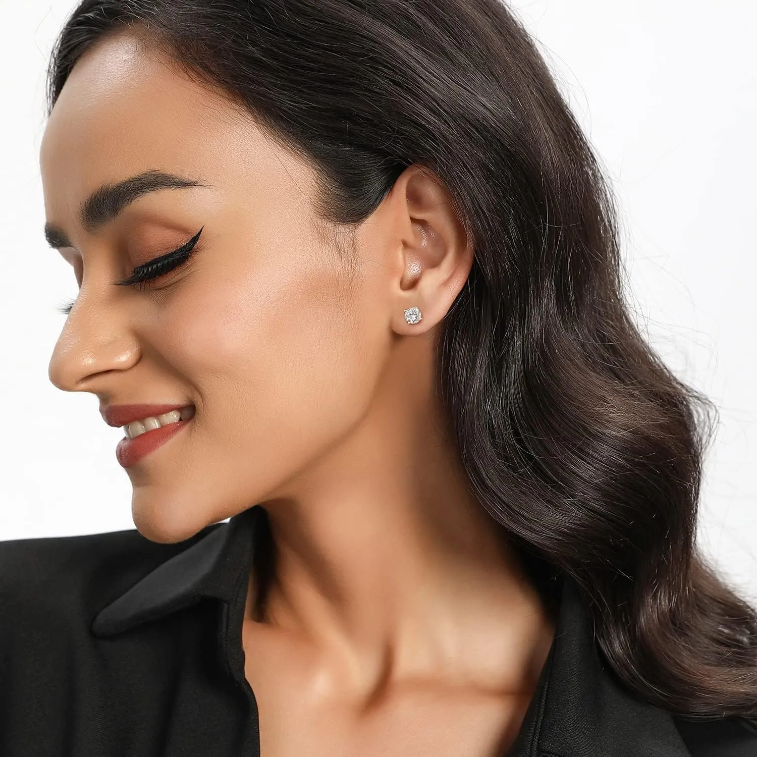 Sterling Silver Synthetic Moissanite Stud Earring Set,Stud Earrings Set 4 Prong Round Synthetic Moissanite Stud Earring For Women and Men