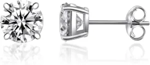 Sterling Silver Synthetic Moissanite Stud Earring Set,Stud Earrings Set 4 Prong Round Synthetic Moissanite Stud Earring For Women and Men