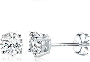 Sterling Silver Synthetic Moissanite Stud Earring Set,Stud Earrings Set 4 Prong Round Synthetic Moissanite Stud Earring For Women and Men