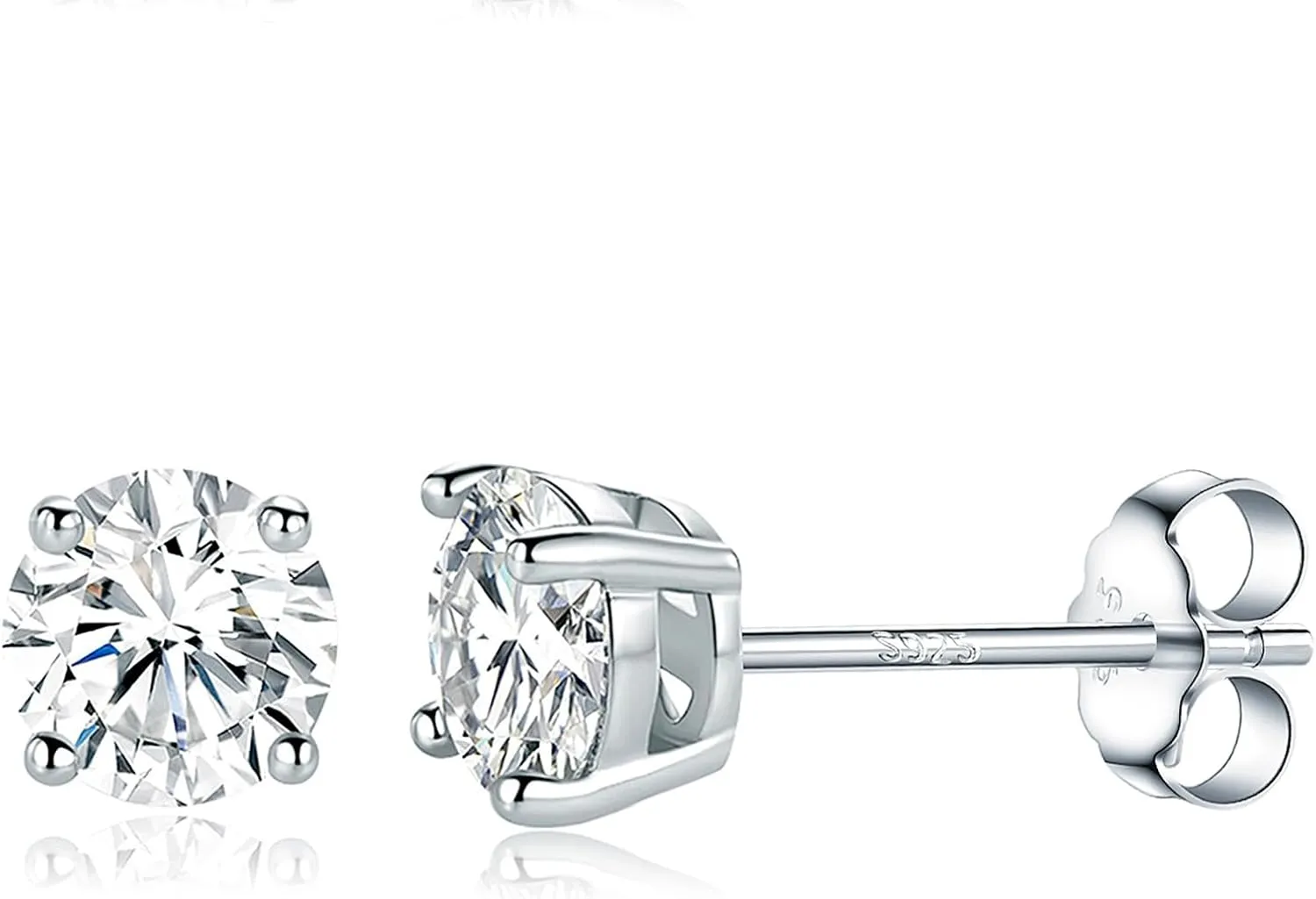 Sterling Silver Synthetic Moissanite Stud Earring Set,Stud Earrings Set 4 Prong Round Synthetic Moissanite Stud Earring For Women and Men