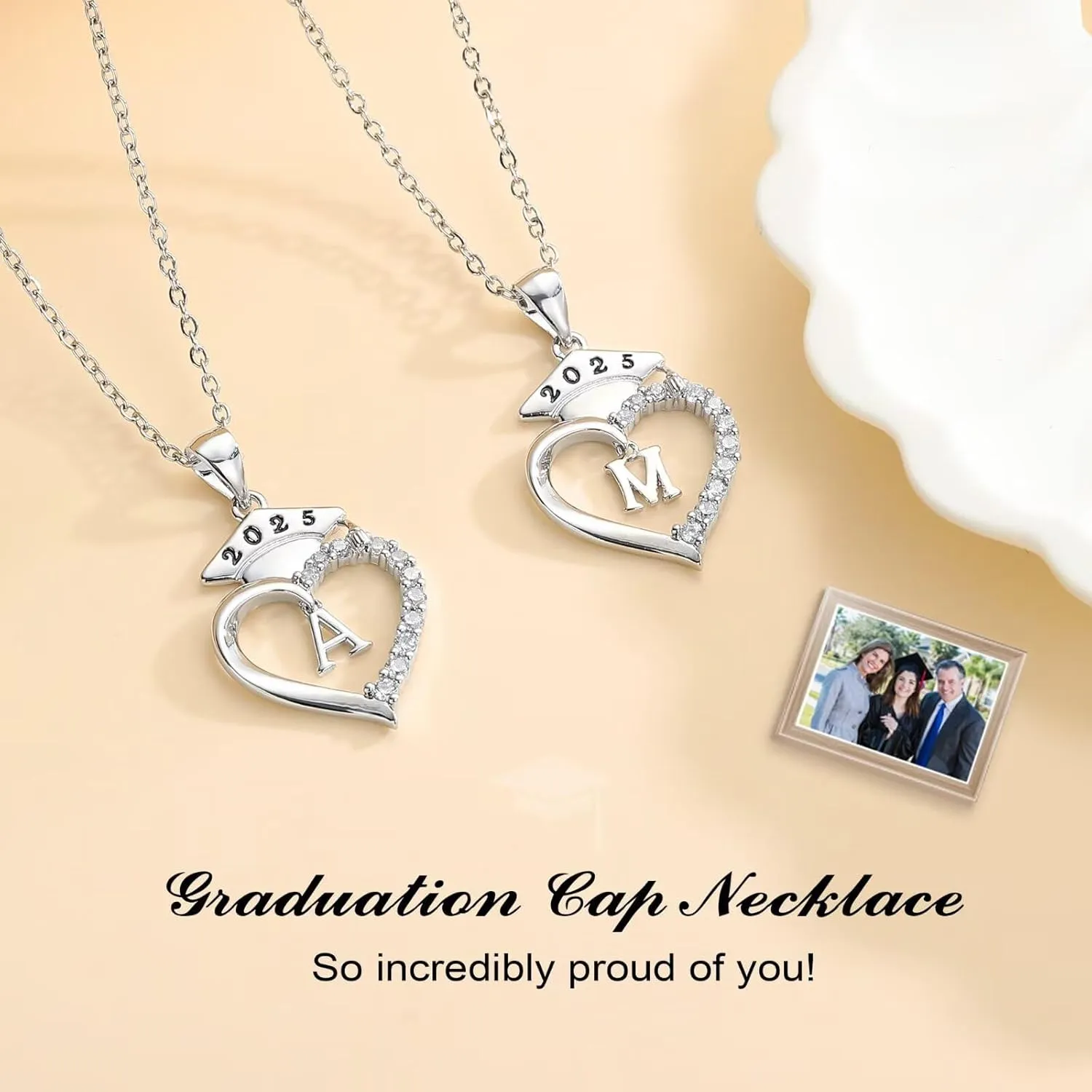 STORUP Graduation Gifts for Her 2025, Heart Initial Necklaces With Class Of 2025 Graduation Cap Necklace High School College Gifts for Her
