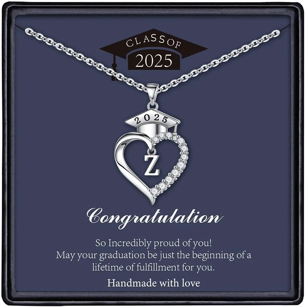 STORUP Graduation Gifts for Her 2025, Heart Initial Necklaces With Class Of 2025 Graduation Cap Necklace High School College Gifts for Her
