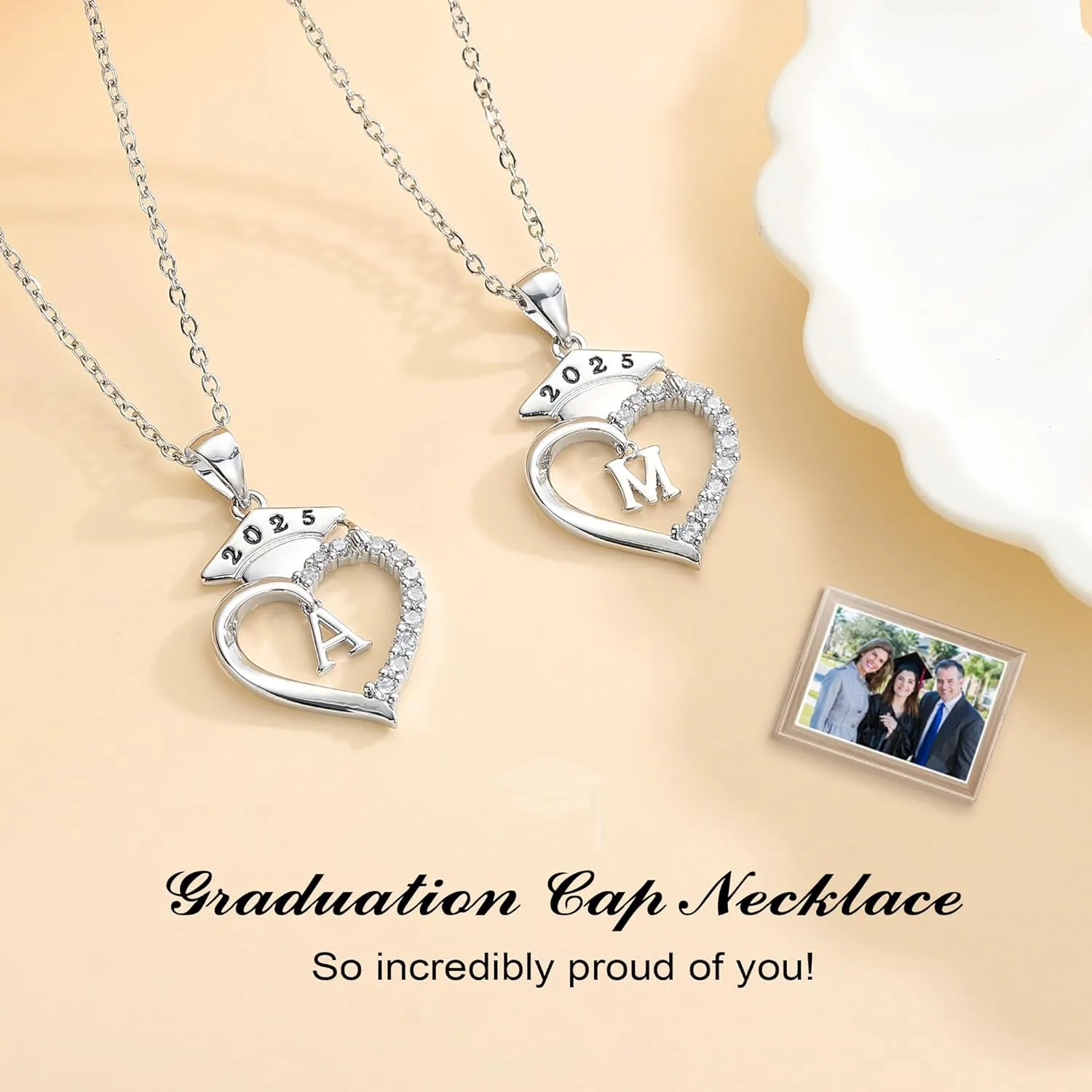 STORUP Graduation Gifts for Her 2025, Heart Initial Necklaces With Class Of 2025 Graduation Cap Necklace High School College Gifts for Her