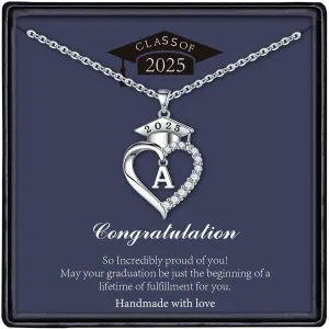 STORUP Graduation Gifts for Her 2025, Heart Initial Necklaces With Class Of 2025 Graduation Cap Necklace High School College Gifts for Her