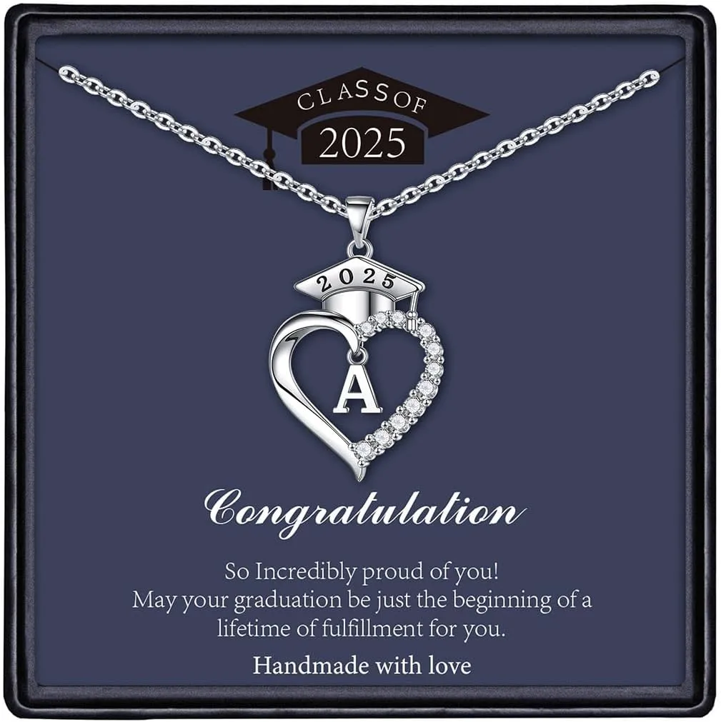 STORUP Graduation Gifts for Her 2025, Heart Initial Necklaces With Class Of 2025 Graduation Cap Necklace High School College Gifts for Her