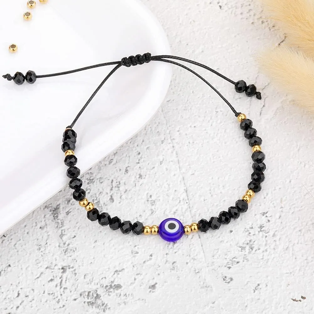 SUMMER LOVE Dainty Hand Made Beaded Nazar Evil Eye Bracelet Adjustable String Amulet for Women Men