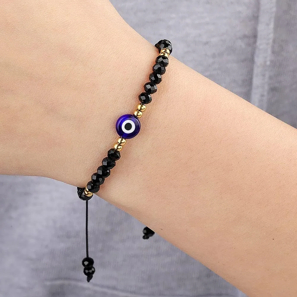 SUMMER LOVE Dainty Hand Made Beaded Nazar Evil Eye Bracelet Adjustable String Amulet for Women Men