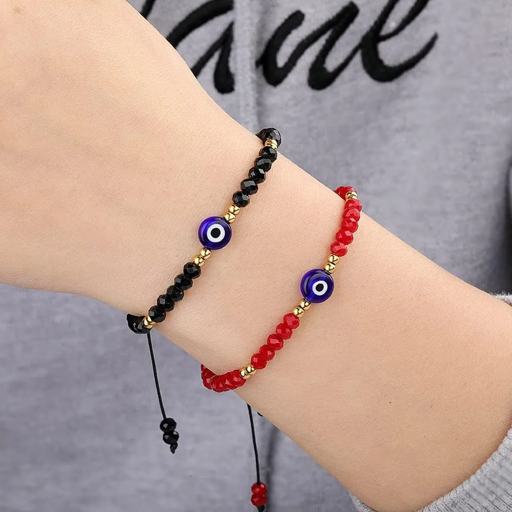 SUMMER LOVE Dainty Hand Made Beaded Nazar Evil Eye Bracelet Adjustable String Amulet for Women Men