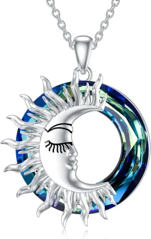 Sun Necklace for Women 925 Sterling Silver Sun and Moon Necklace Sun Crystal Necklace Moon Necklace Jewelry Gifts for Women