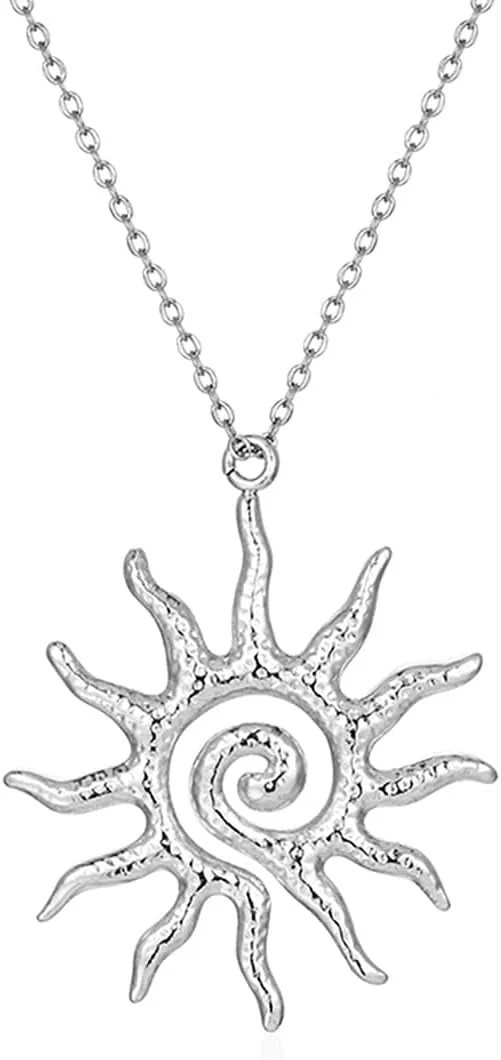 Sun Necklace for Women Vintage Bohemian Spiral Sun Pendant Necklace Unique Gold Statement Sun Necklace Boho Style Jewelry