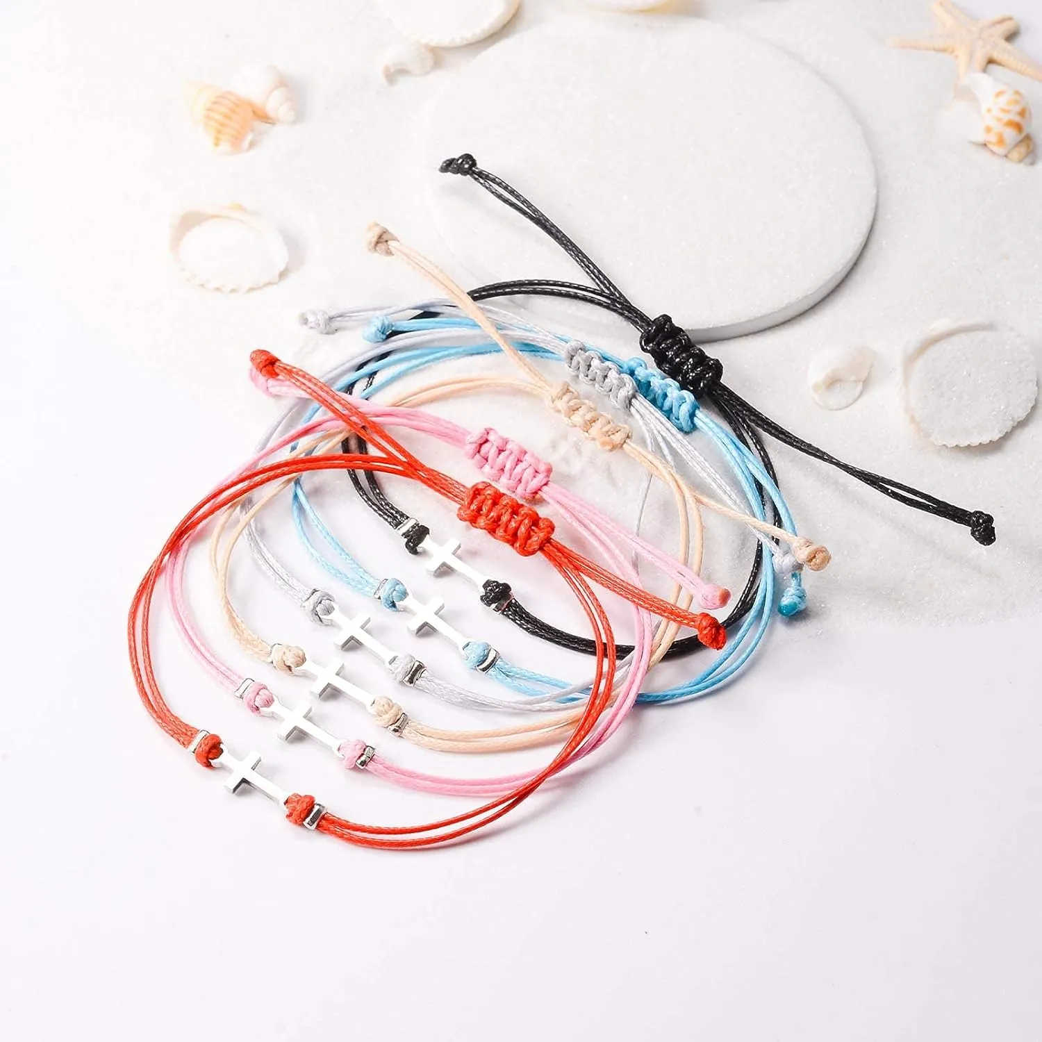 SUNSH 6Pcs Set Cross/Dinosaur/Paw Print/Turtles/Star/Heart Charm Bracelets for Family Women Teens Girl Boy Best Friend Handmade Adjustable Strings Boyfriend Girlfriend Mother Daughter Jewelry Gifts