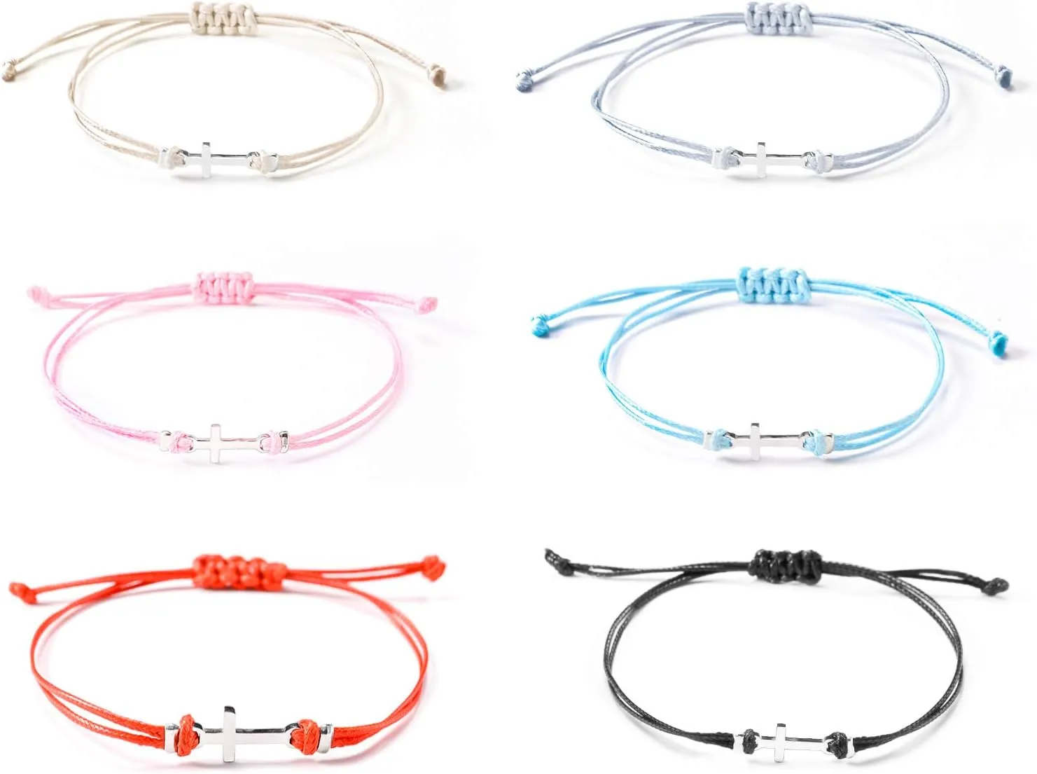SUNSH 6Pcs Set Cross/Dinosaur/Paw Print/Turtles/Star/Heart Charm Bracelets for Family Women Teens Girl Boy Best Friend Handmade Adjustable Strings Boyfriend Girlfriend Mother Daughter Jewelry Gifts
