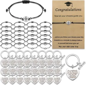 Sureio 48 Pcs 2025 Graduation Gift Bulk Set Graduation Bracelet Keychain Class of 2025 Inspirational Gift for Men Women (Classic)
