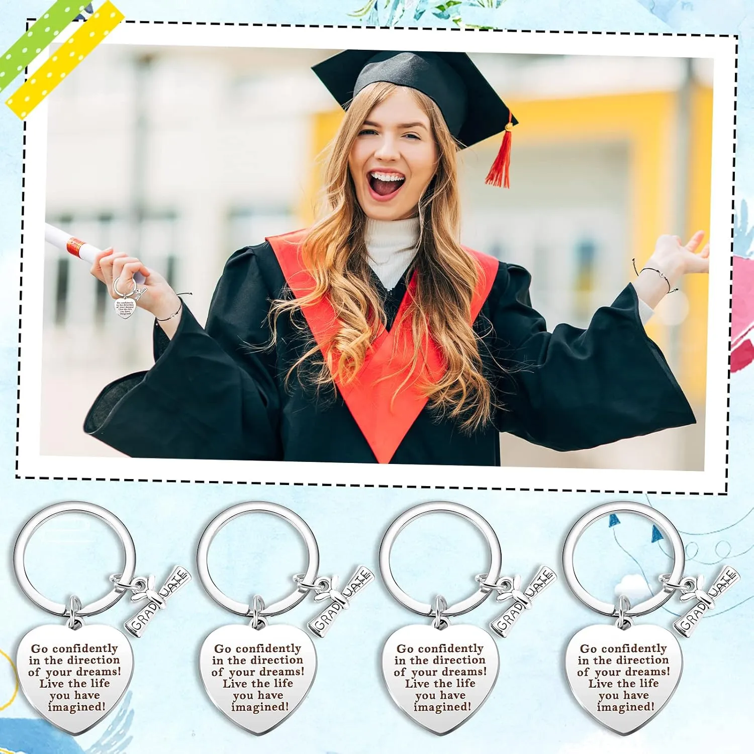 Sureio 48 Pcs 2025 Graduation Gift Bulk Set Graduation Bracelet Keychain Class of 2025 Inspirational Gift for Men Women (Classic)