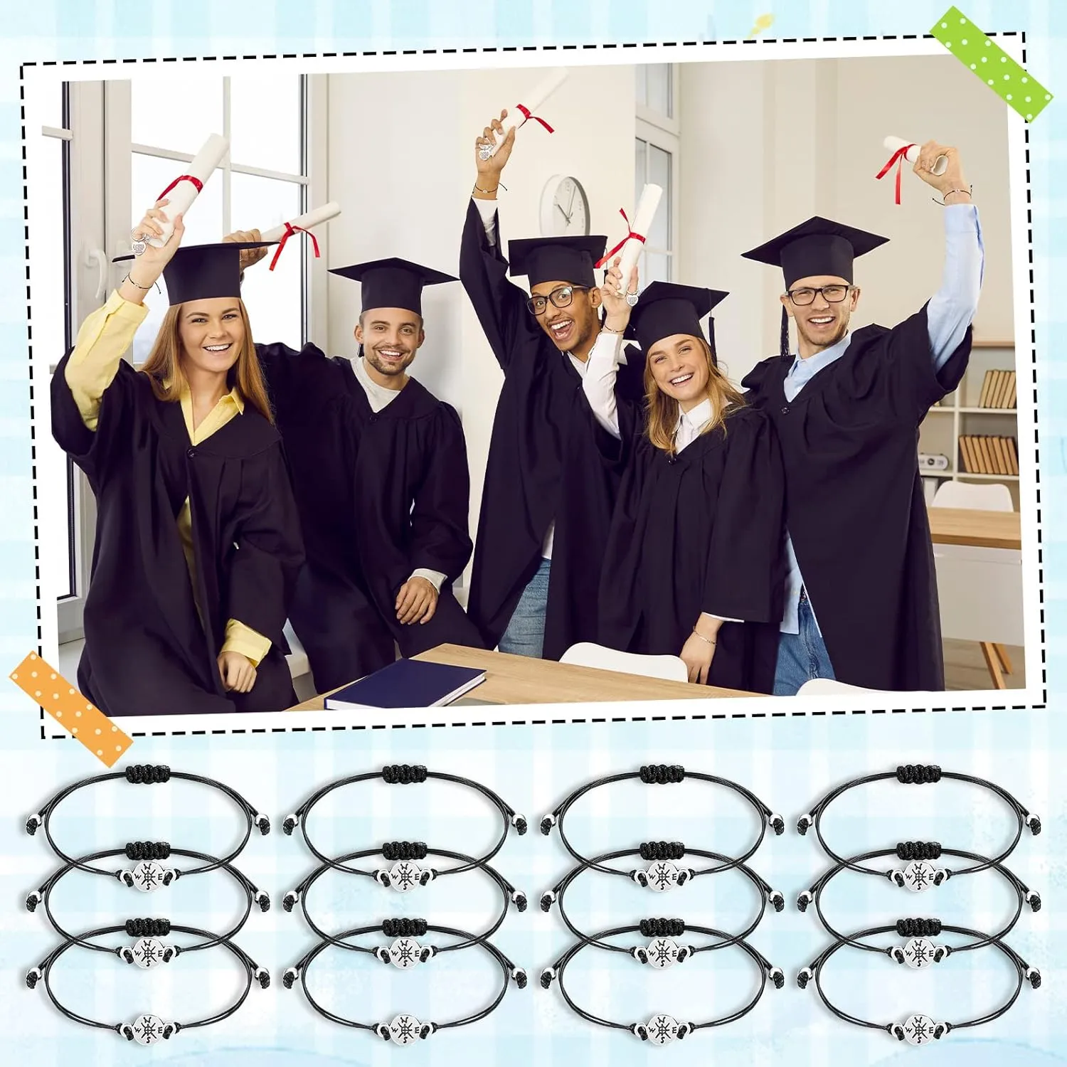 Sureio 48 Pcs 2025 Graduation Gift Bulk Set Graduation Bracelet Keychain Class of 2025 Inspirational Gift for Men Women (Classic)