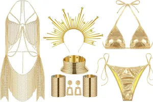 Sureio African Costume Women Greek Goddess Accessories Set Gold Body Chains Swimsuit Egypt Jewelry for Maternity Shoot
