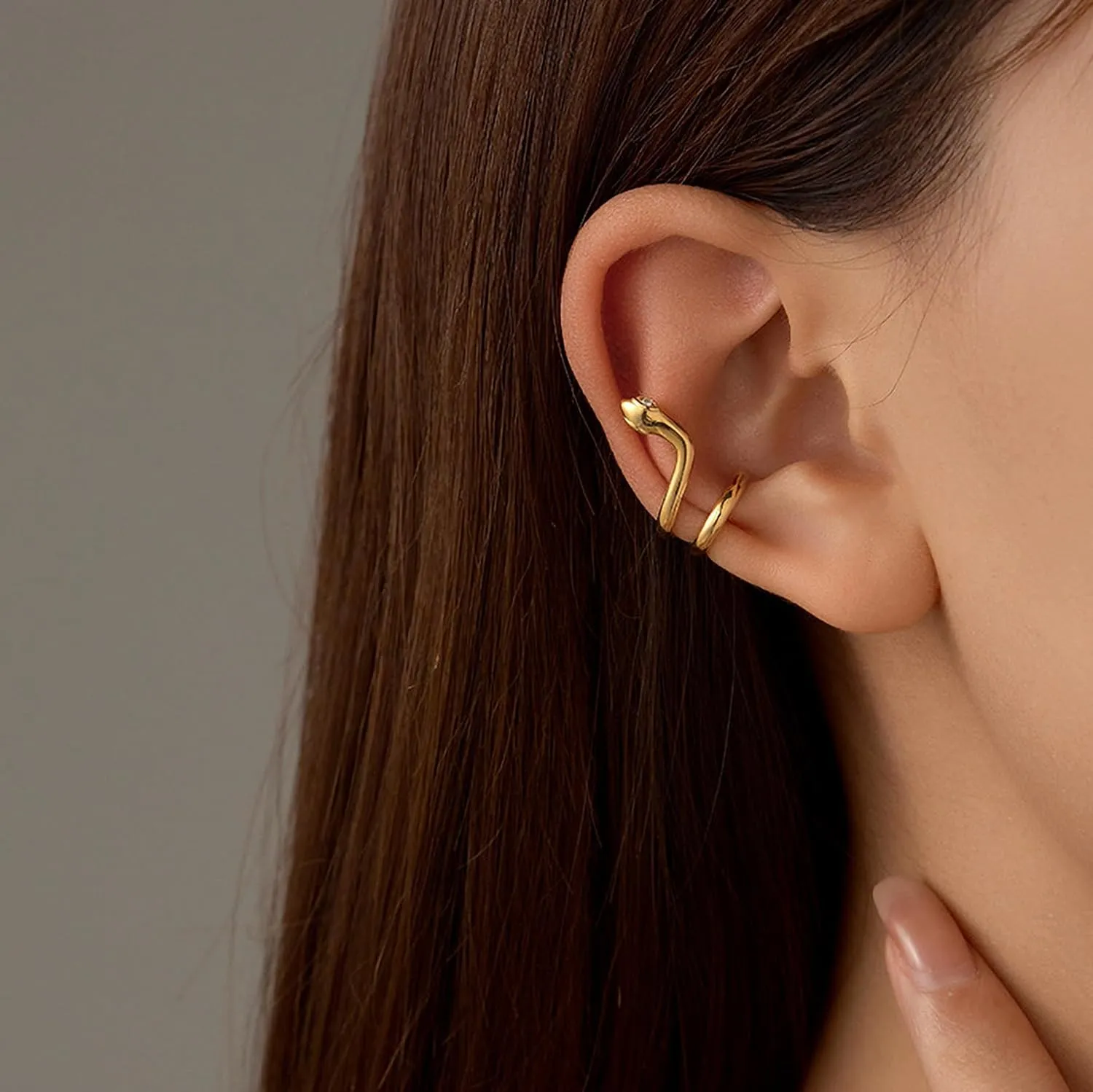 SUYACS 14K Gold Plated Snake Earrings for Women 925 Sterling Silver Snake Animal Ear Cruff Wrap Climber Earring Serpent Ear Clip No Piercing Earrings Jewelry Party Gifts for Mom Friends