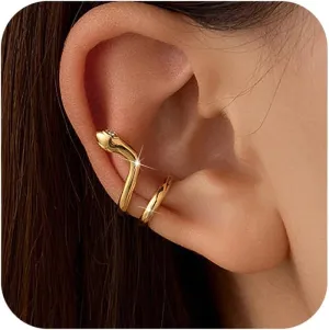 SUYACS 14K Gold Plated Snake Earrings for Women 925 Sterling Silver Snake Animal Ear Cruff Wrap Climber Earring Serpent Ear Clip No Piercing Earrings Jewelry Party Gifts for Mom Friends