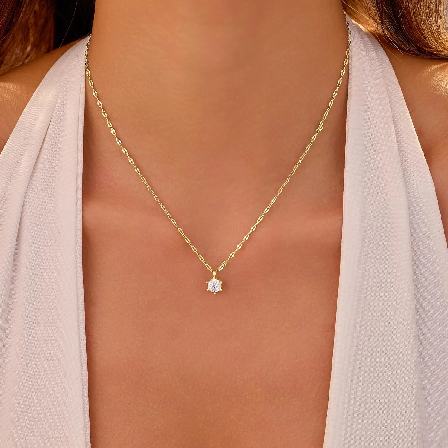 SUYACS 925 Sterling Silver April Birthstone Necklaces for Women Dainty 14k Gold Plated White CZ Crystal Pendant Necklace Minimalist Choker Chain Birthday Bride Wedding Jewelry Gifts to Daughter