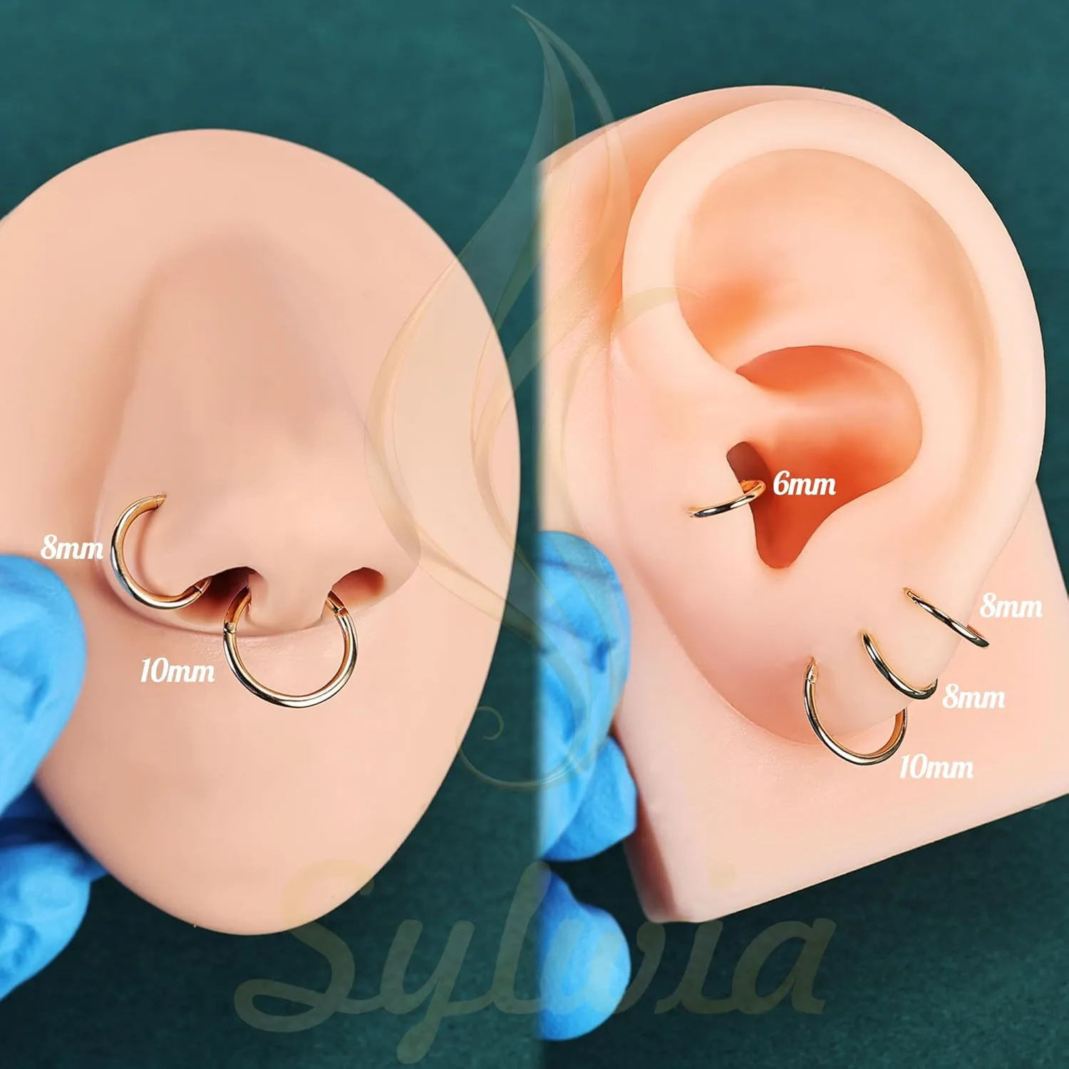 SYLWIA 14K Solid Gold 18g/16g Nose Rings, 6/8/10mm Hinged Segment Septum Rings, Real Gold Lip Tragus Helix Cartilage Conch Earring Hoops Piercing for Women Men