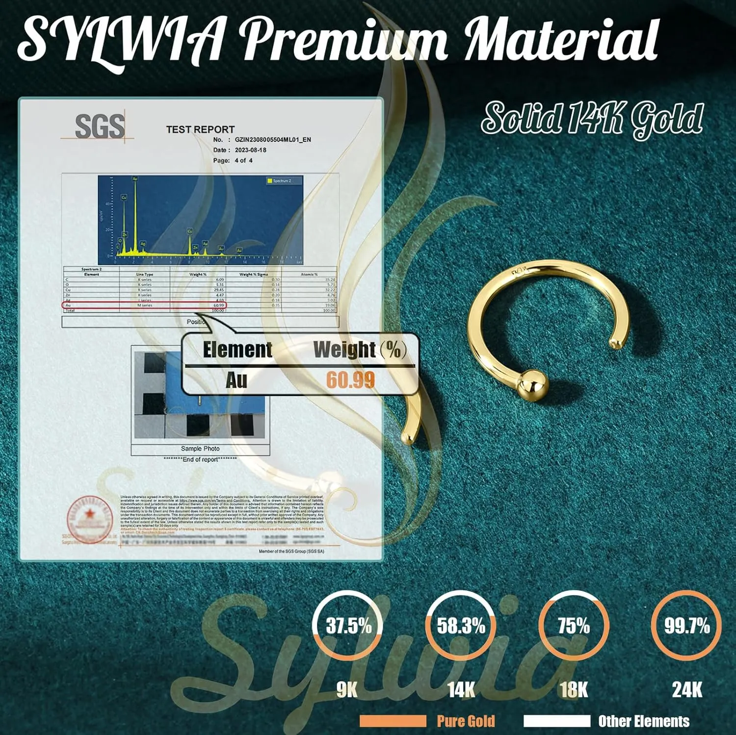 SYLWIA 14K Solid Gold Nose Hoop Nose Ring, Real Gold Hypoallergenic Nose Piercing Jewelry - Handmade Tiny 20G 18G Nose Hoop for Women Men