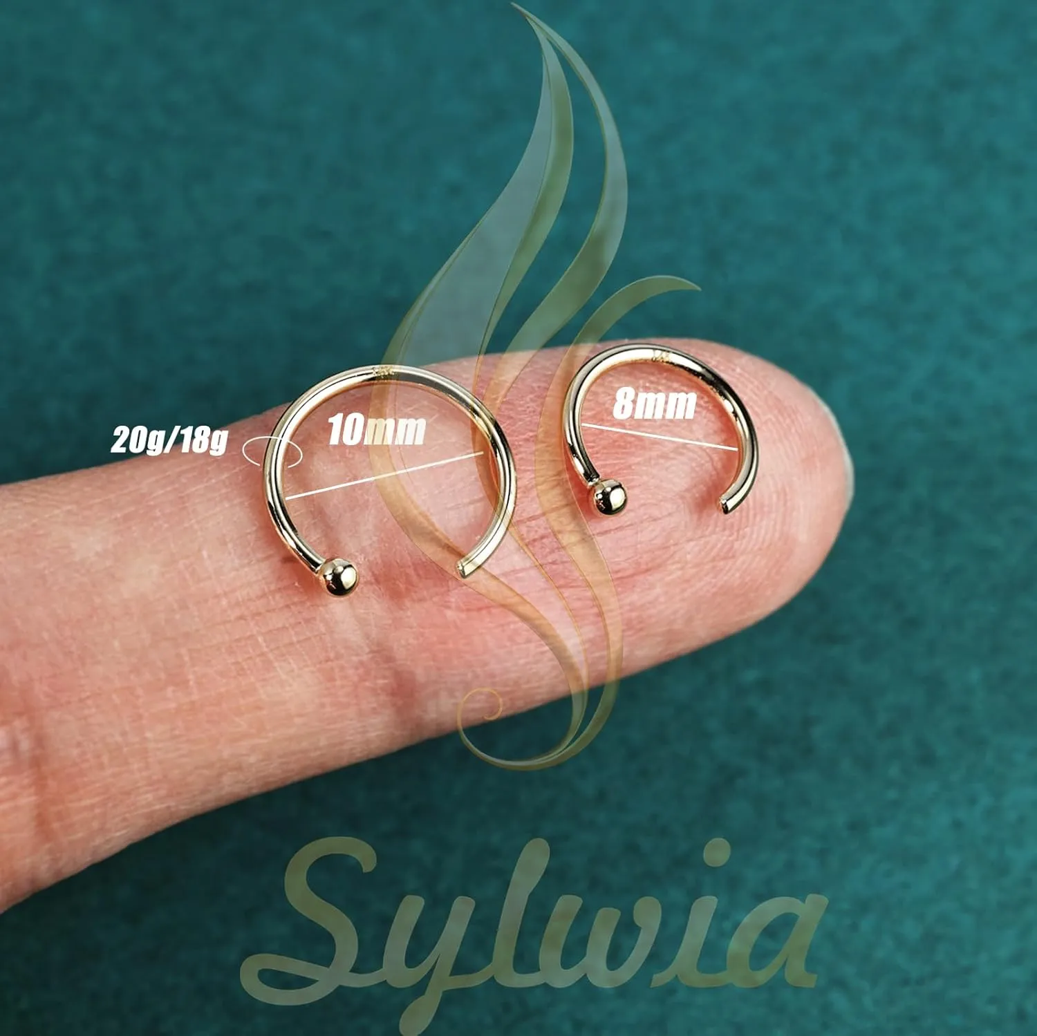 SYLWIA 14K Solid Gold Nose Hoop Nose Ring, Real Gold Hypoallergenic Nose Piercing Jewelry - Handmade Tiny 20G 18G Nose Hoop for Women Men