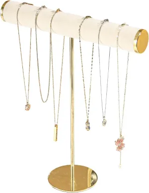 T-bar Necklace Holder Organizer,Jewelry Chains Bracelet Display Stand for Selling,Jewelry Tree Rack Hanger Organizer for Girls,Golder Biege White