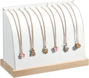 TANG SONG Cambered Wooden Leather Soft Mat Multiple Necklace Display Stand Necklace Chains Organizer Holder for Home (White)