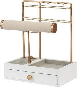 TANG SONG Multi-Functional Drawer Storage Rack Necklace Display Stand Necklace Bracelets Earring Chains Organizer Holder for Home (White)
