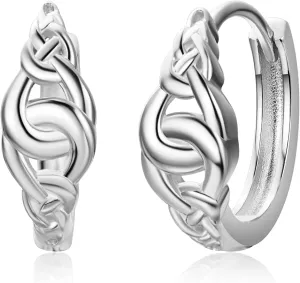 TANGPOET Celtic Knot Earrings 925 Sterling Silver Hinged Hoop Earrings, Small Hypoallergenic Huggie Earring, Birthday Jewelry Gifts for Women Ladies