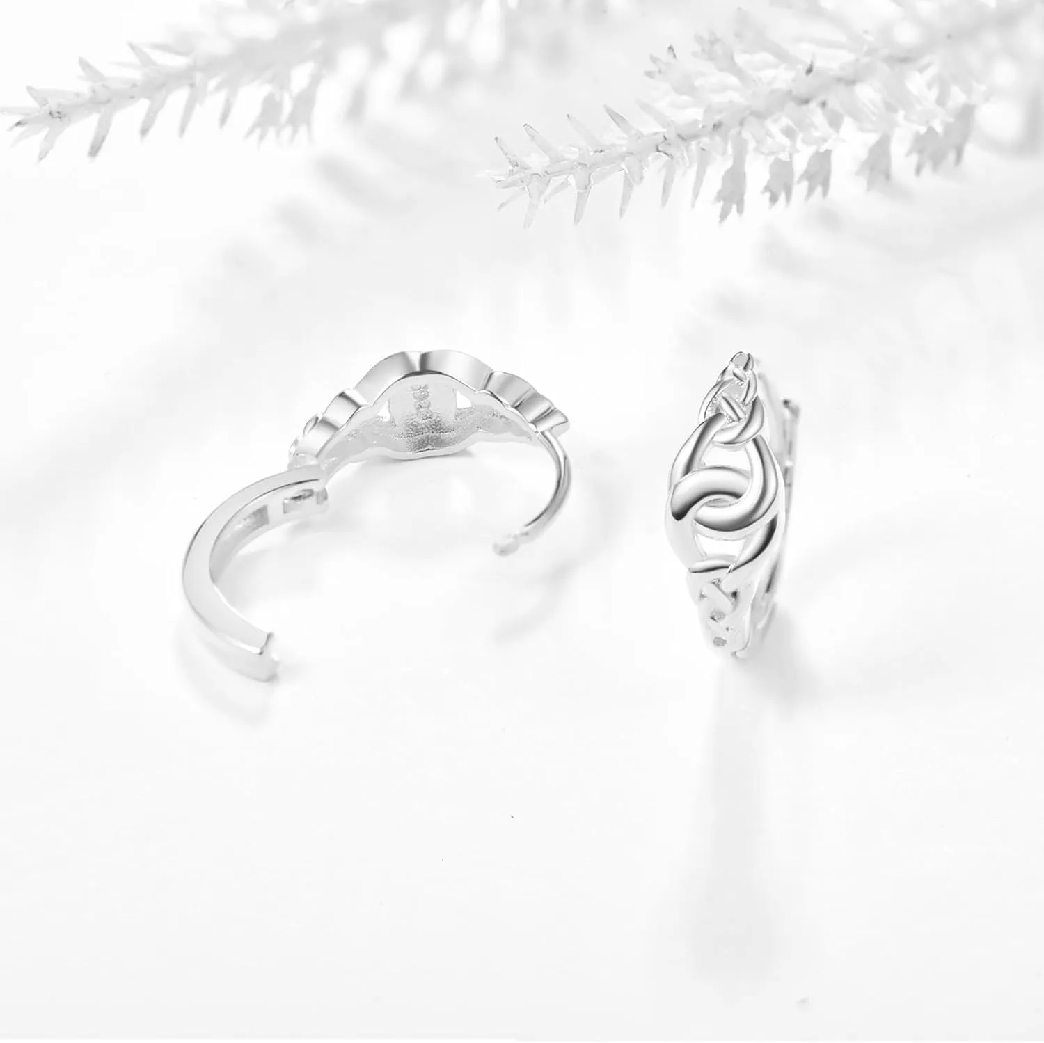 TANGPOET Celtic Knot Earrings 925 Sterling Silver Hinged Hoop Earrings, Small Hypoallergenic Huggie Earring, Birthday Jewelry Gifts for Women Ladies
