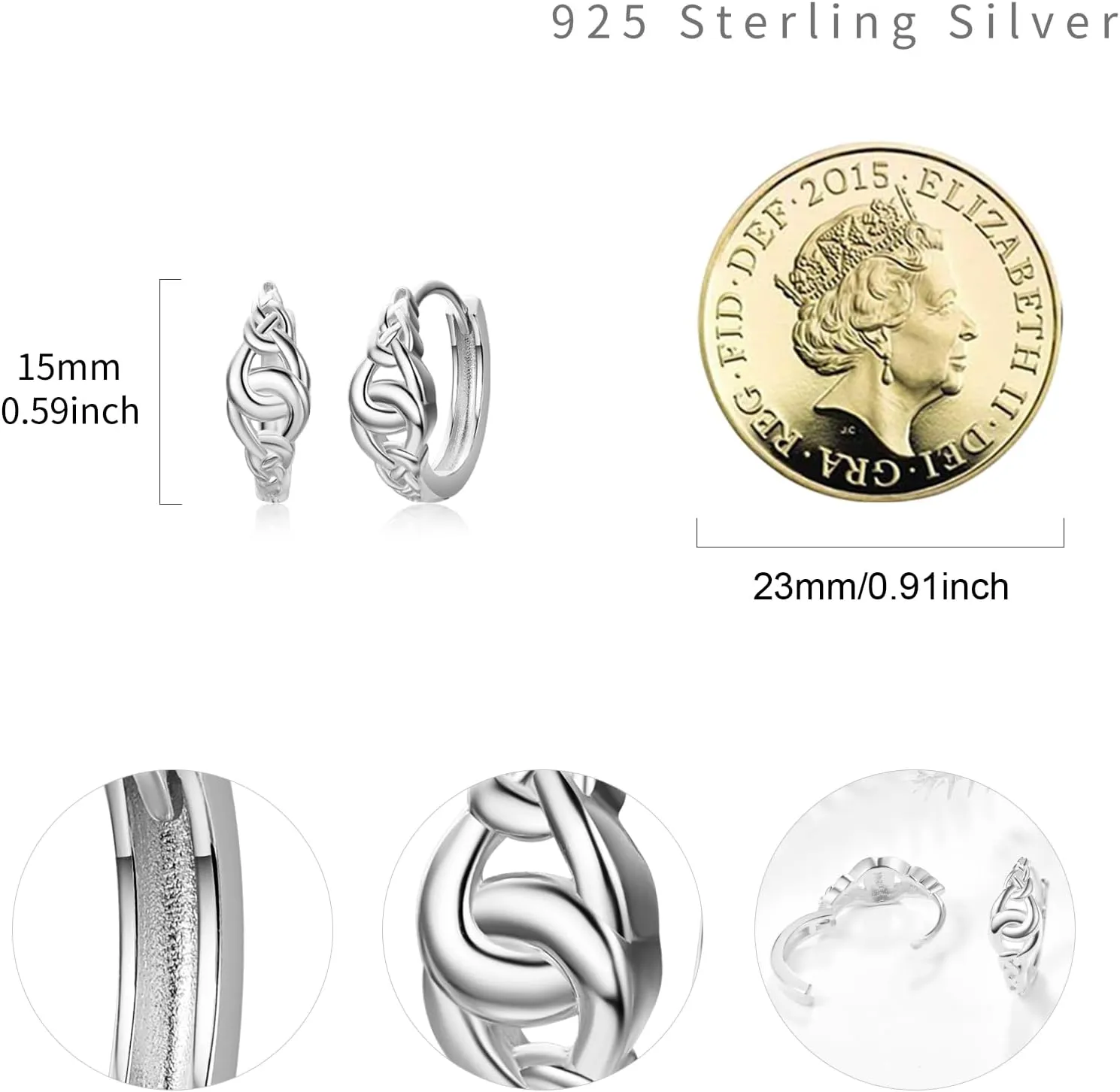 TANGPOET Celtic Knot Earrings 925 Sterling Silver Hinged Hoop Earrings, Small Hypoallergenic Huggie Earring, Birthday Jewelry Gifts for Women Ladies