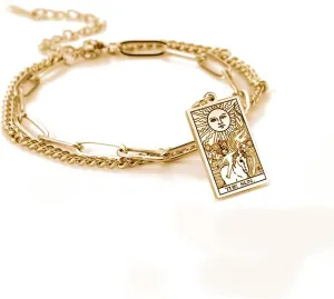TEAMER Tarot Card Bracelet for Women The Major Arcana Amulet Good Luck Tarot Jewelry Stainless Steel Friendship Wrist Jewelry