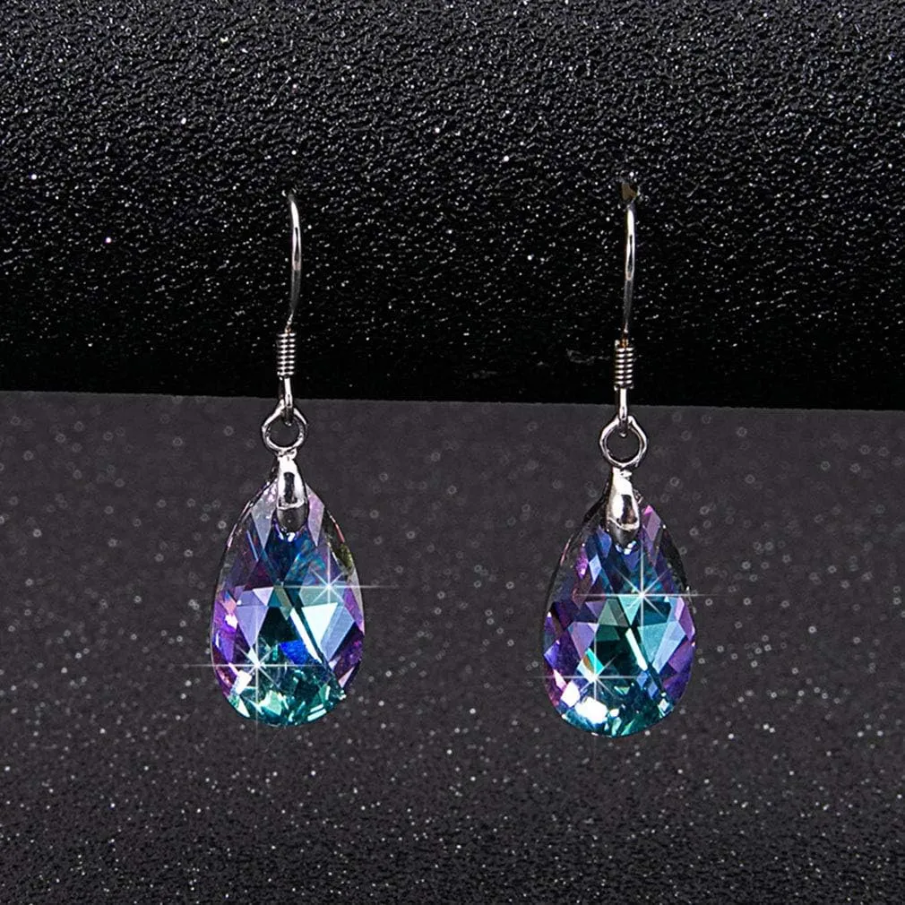Teardrop Austrian Crystal Drop Dangle Earrings for Women 925 Sterling Silver Hook Hypoallergenic Jewelry