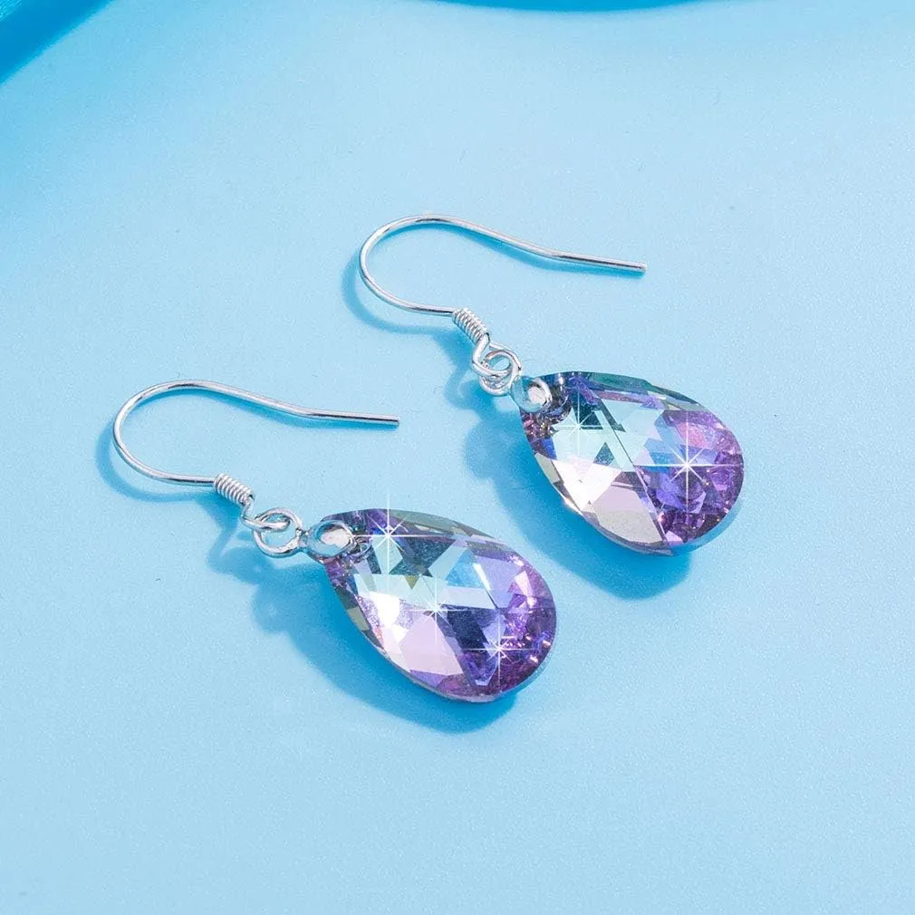 Teardrop Austrian Crystal Drop Dangle Earrings for Women 925 Sterling Silver Hook Hypoallergenic Jewelry