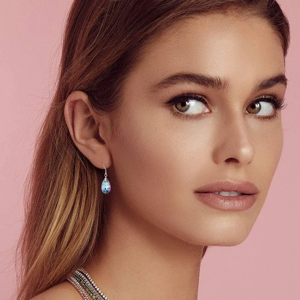 Teardrop Austrian Crystal Drop Dangle Earrings for Women 925 Sterling Silver Hook Hypoallergenic Jewelry