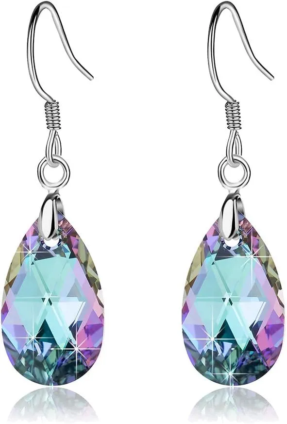 Teardrop Austrian Crystal Drop Dangle Earrings for Women 925 Sterling Silver Hook Hypoallergenic Jewelry