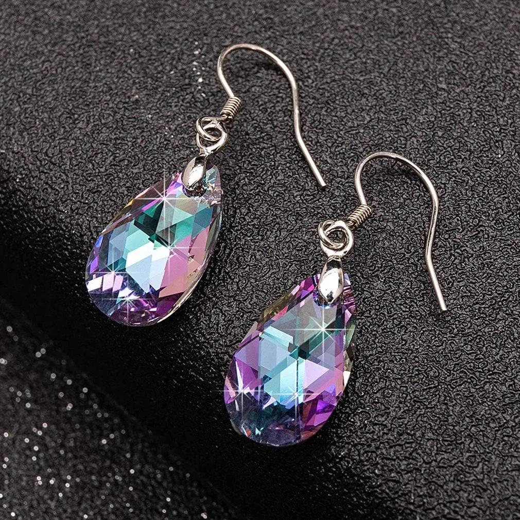 Teardrop Austrian Crystal Drop Dangle Earrings for Women 925 Sterling Silver Hook Hypoallergenic Jewelry