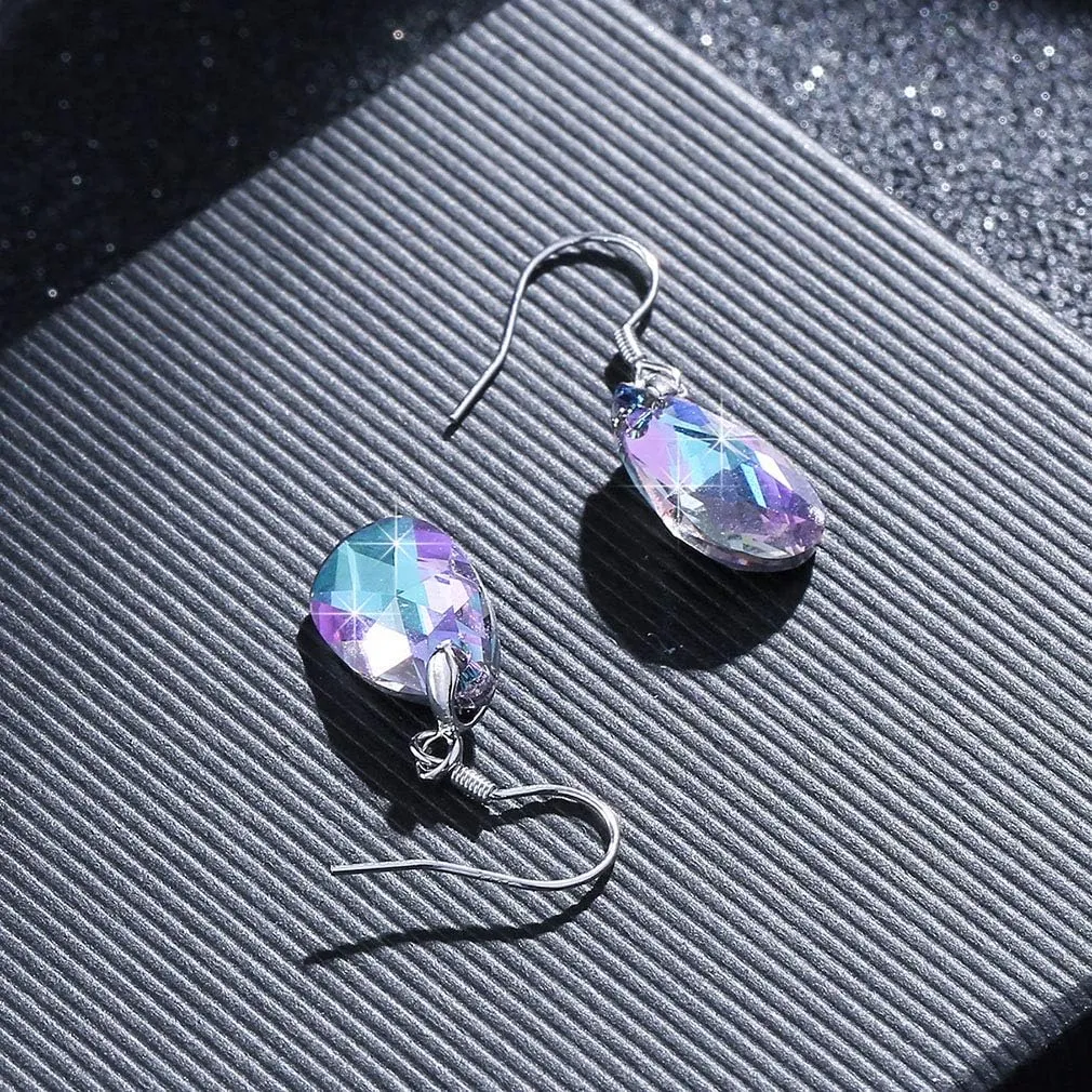 Teardrop Austrian Crystal Drop Dangle Earrings for Women 925 Sterling Silver Hook Hypoallergenic Jewelry
