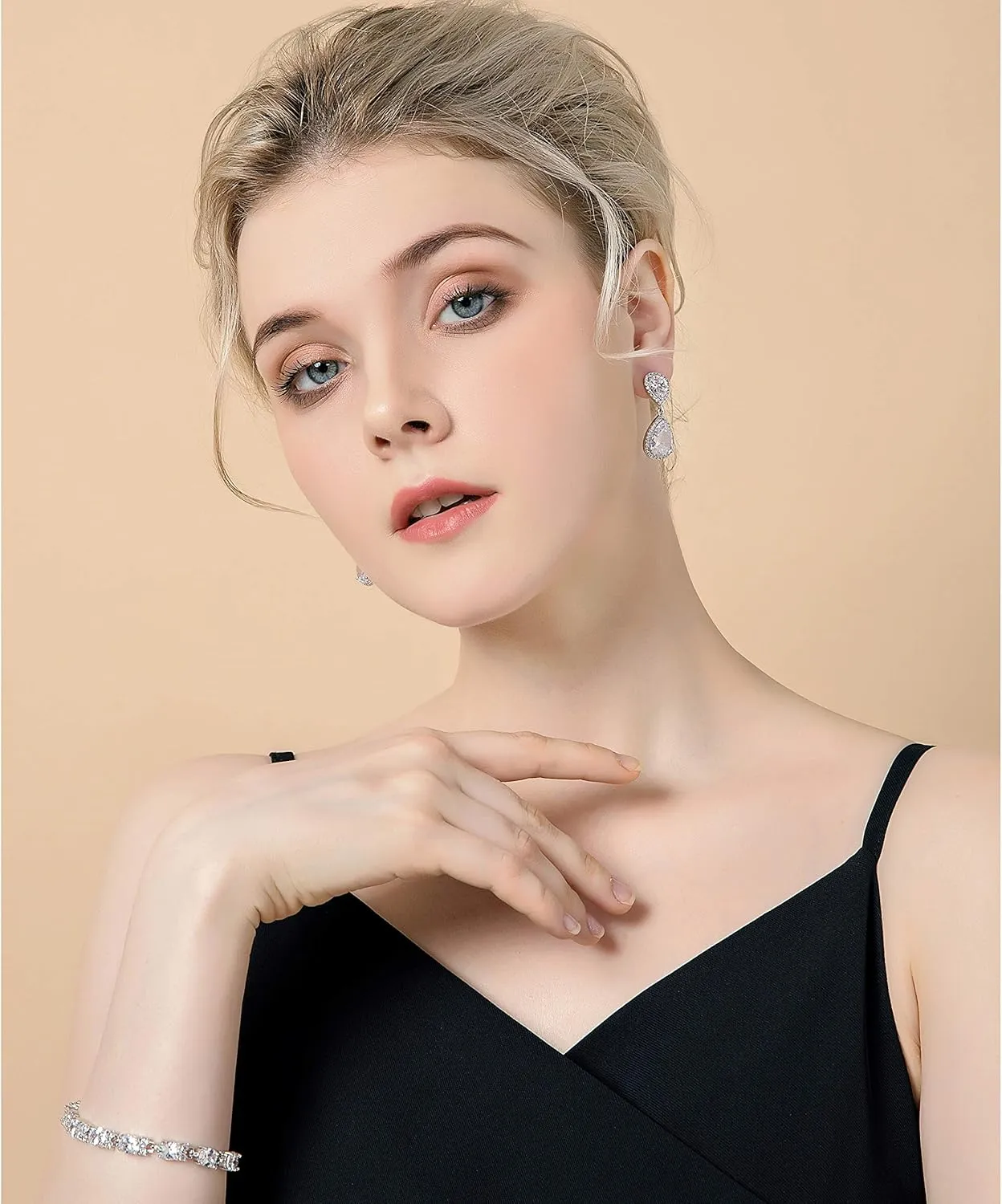 Teardrop Dangle Earrings for Wedding - Sparkly Sterling Silver Cubic Zirconia Crystal Rhinestone Drop Earrings Pierced Austrian Style Hypoallergenic Earrings Womens Bridal Jewelry
