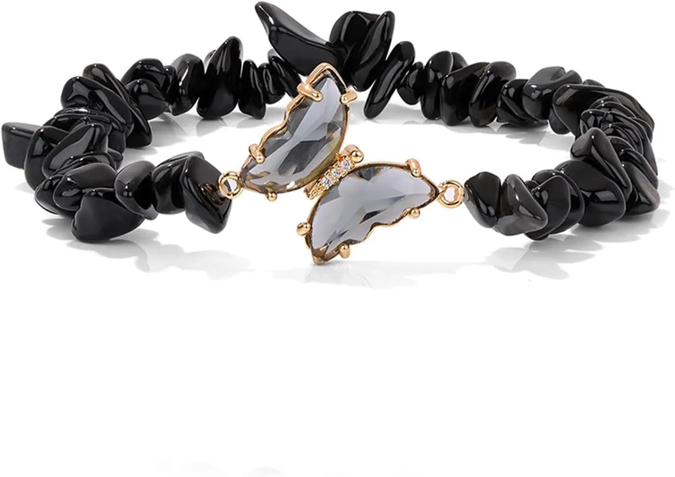 tenghong2021 Crystal Butterfly Bracelet for Women Amethyst Obsidian Beaded Bracelet Natural Stone Crystal Beaded Anxiety Relief Lucky Butterfly Charms Bracelets for Women Jewelry
